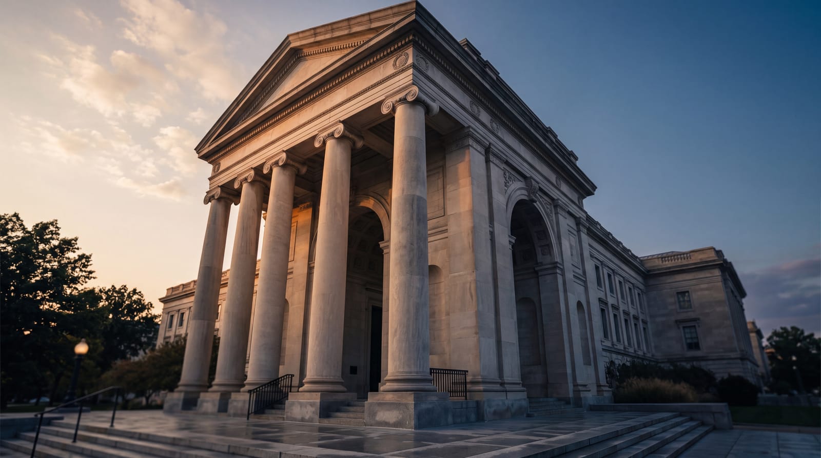 Federal government building at golden hour