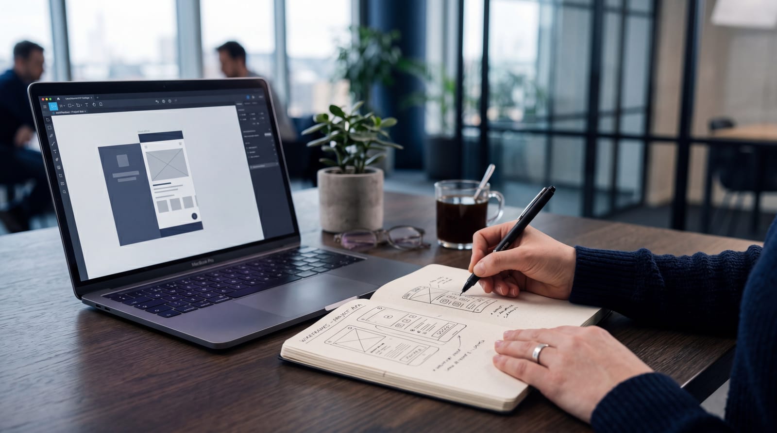 Designing a product wireframe at a workspace