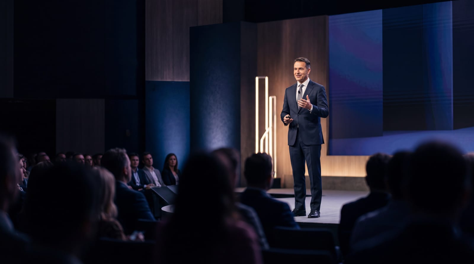 Speaker on stage at a conference